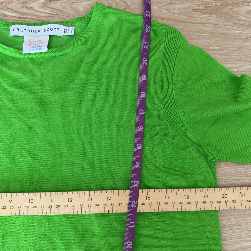 Gretchen Scott XS Sneek A Peek Sweater Bright Kelly Green - Picture 5 of 6